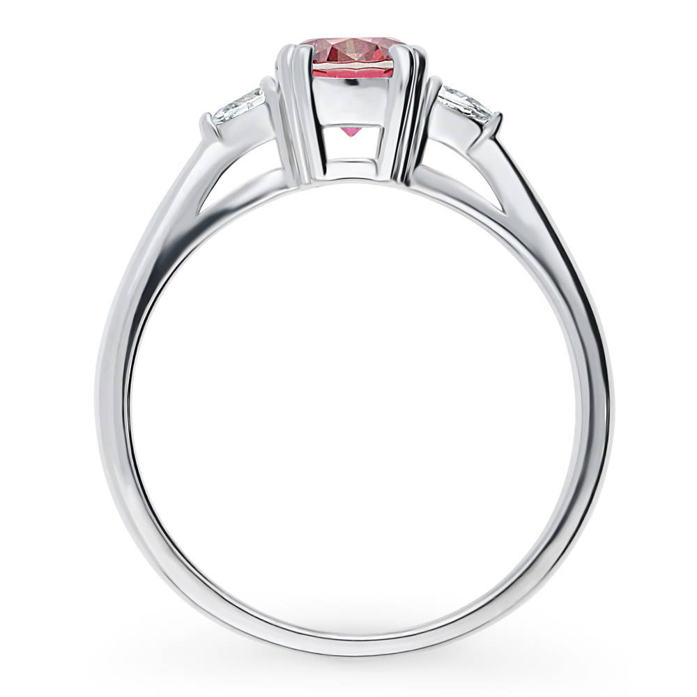 3-Stone Red Round CZ Ring in Sterling Silver