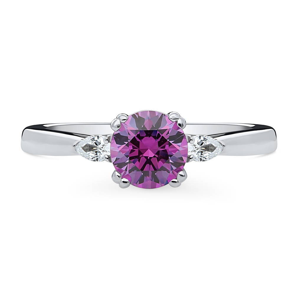 3-Stone Purple Round CZ Ring in Sterling Silver