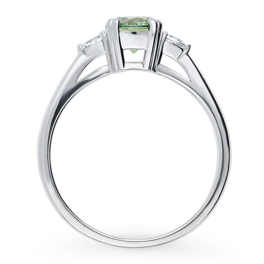 3-Stone Green Round CZ Ring in Sterling Silver