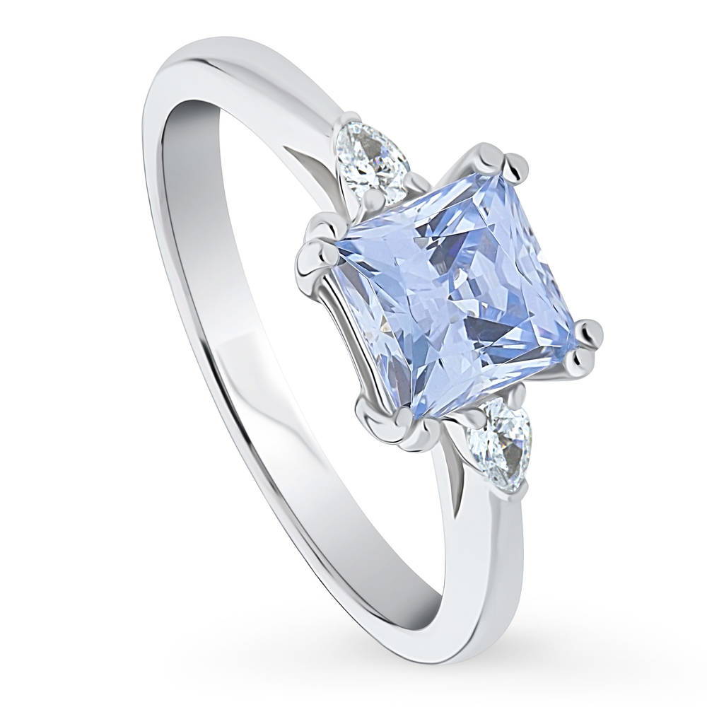 3-Stone Greyish Blue Princess CZ Ring in Sterling Silver