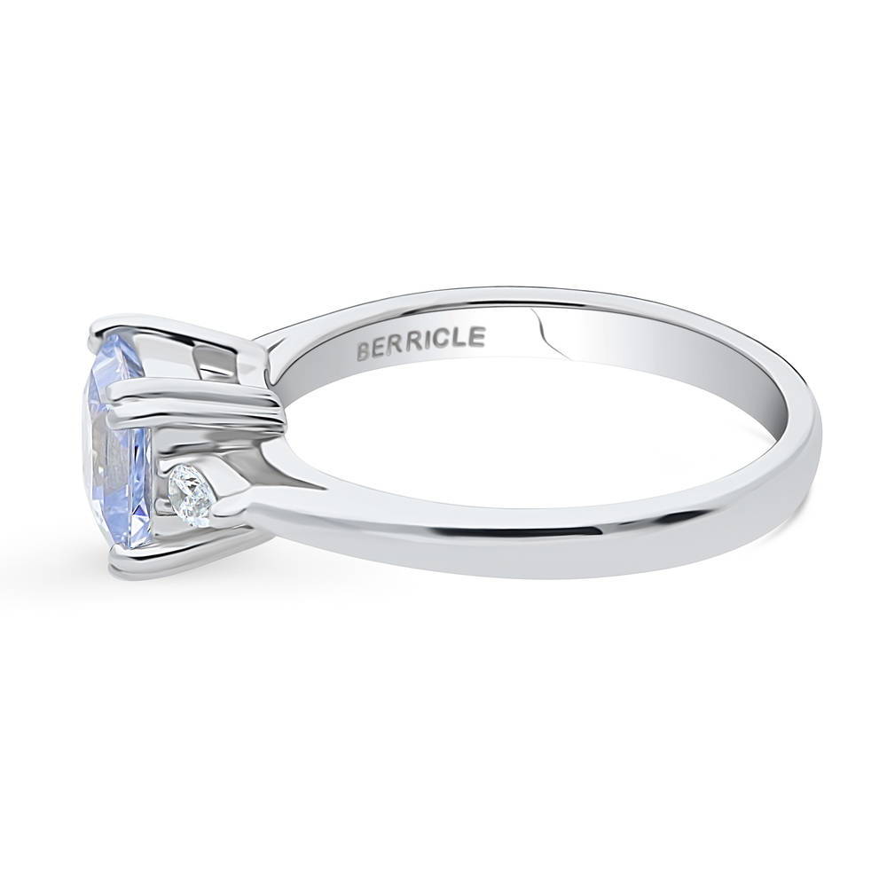 3-Stone Greyish Blue Princess CZ Ring in Sterling Silver