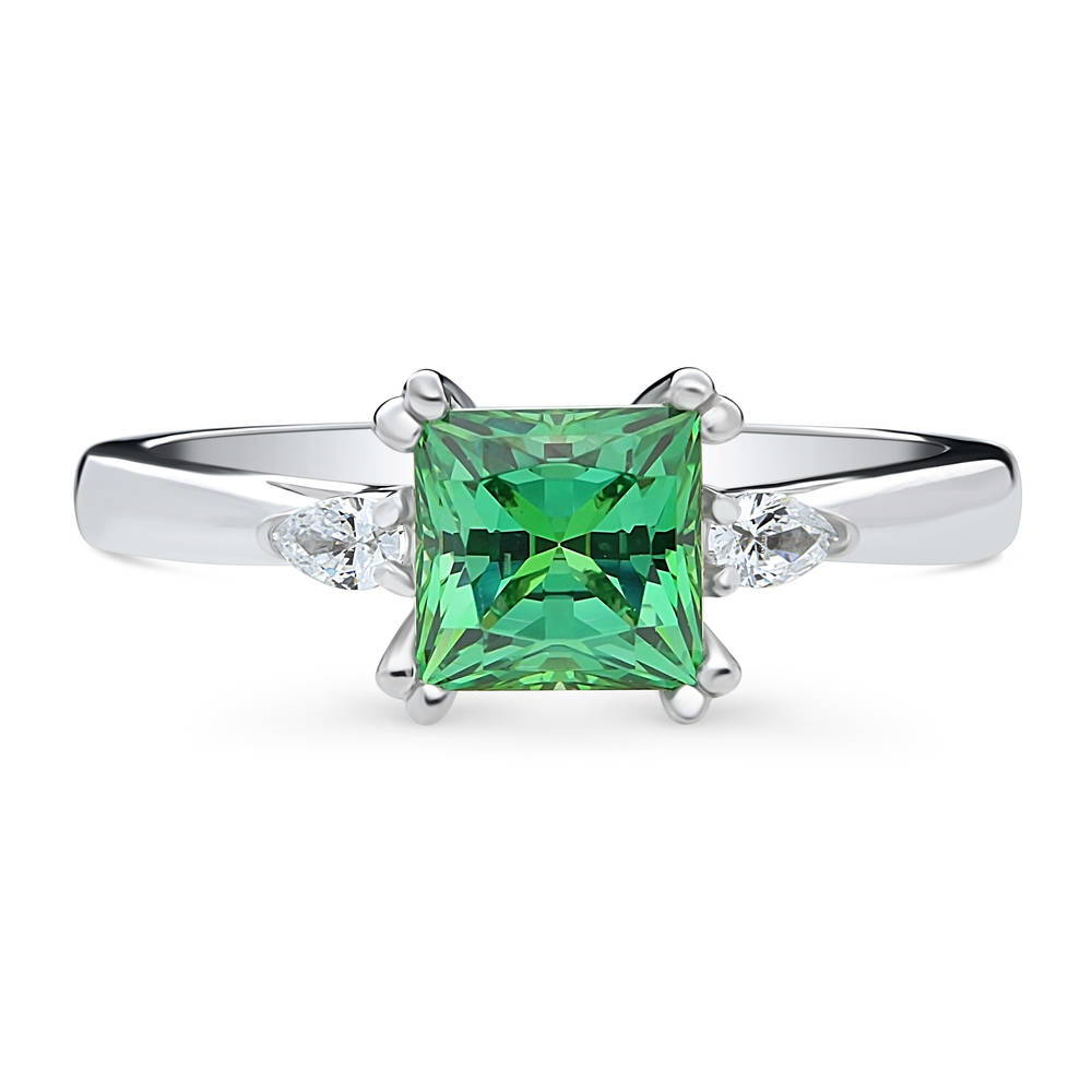 3-Stone 1.2ct Green Princess CZ Ring in Sterling Silver