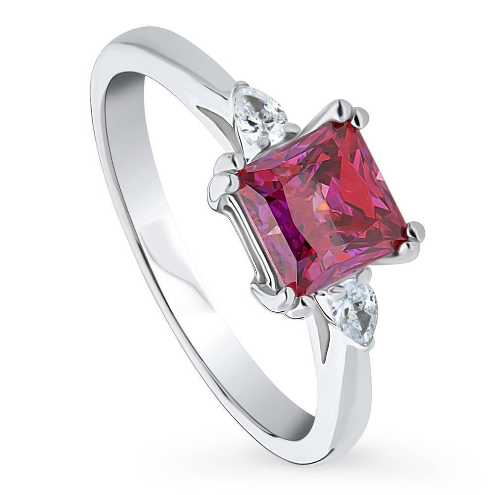 3-Stone 1.2ct Red Princess CZ Ring in Sterling Silver