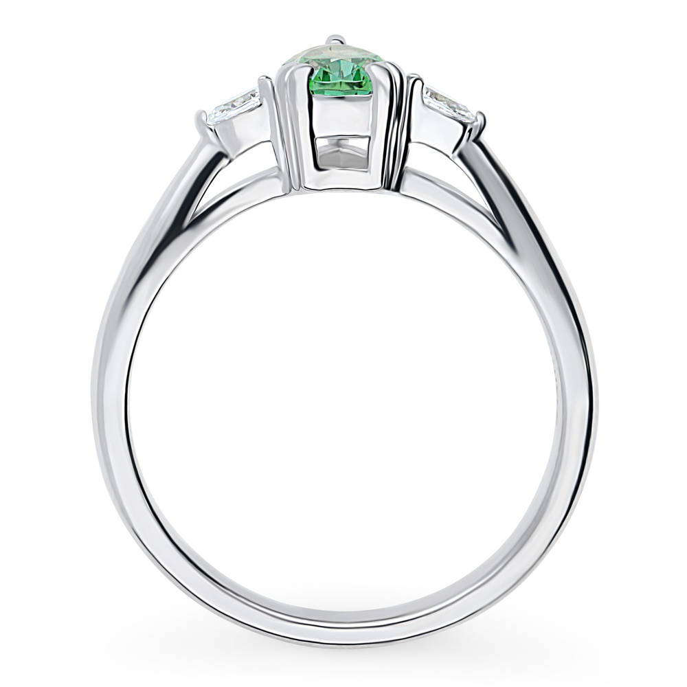 3-Stone 0.8ct Green Pear CZ Ring in Sterling Silver
