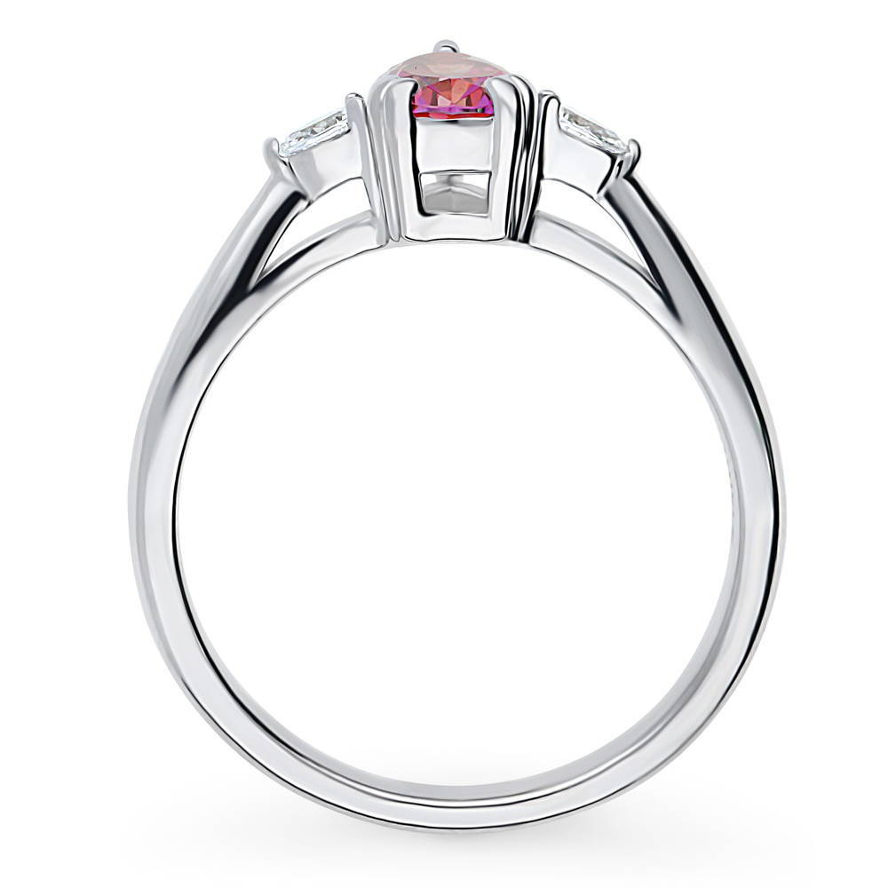 3-Stone Red Pear CZ Ring in Sterling Silver