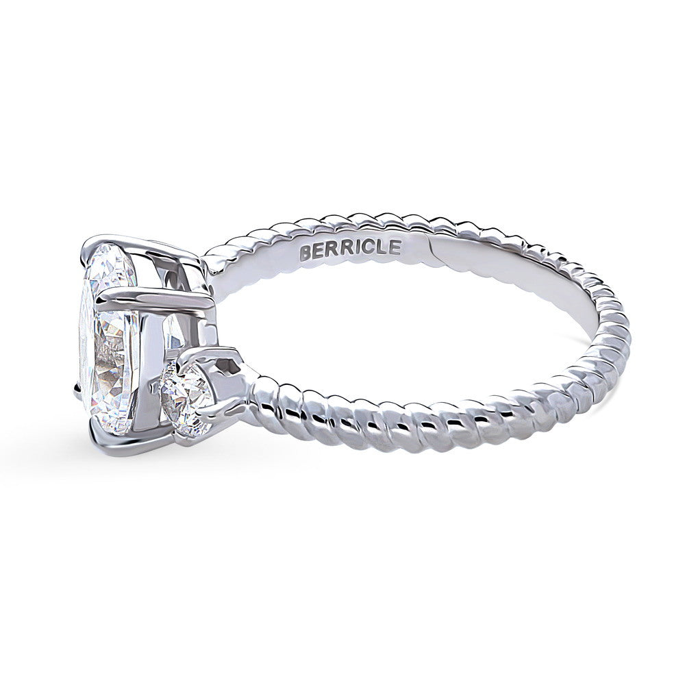 3-Stone Cable Oval CZ Ring in Sterling Silver