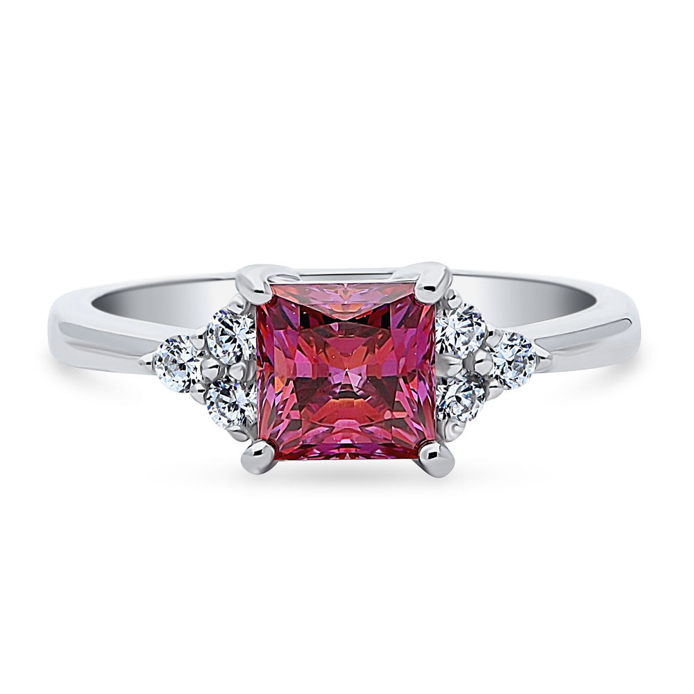 Solitaire Red Princess CZ Ring in Sterling Silver 1.2ct, 1 of 7