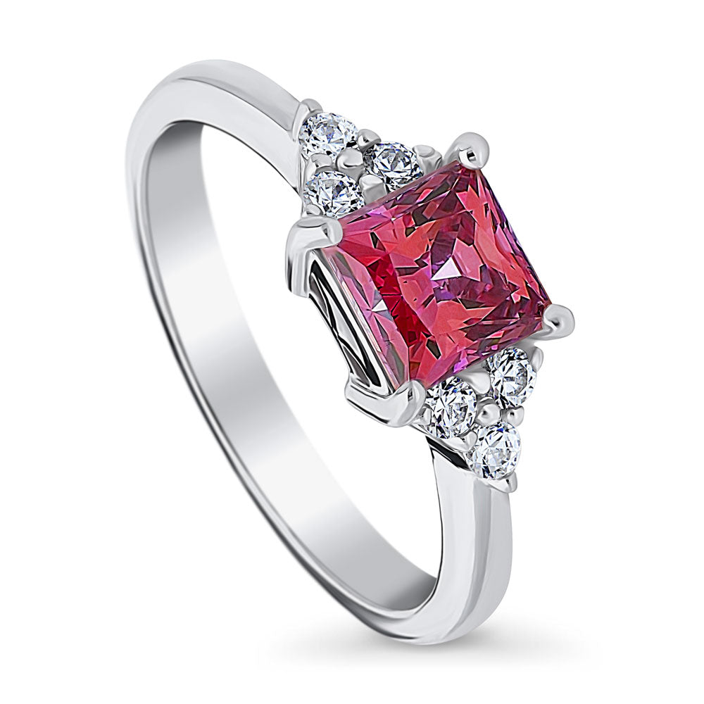 Front view of Solitaire Red Princess CZ Ring in Sterling Silver 1.2ct, 4 of 7