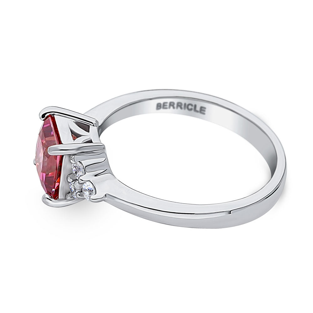 Angle view of Solitaire Red Princess CZ Ring in Sterling Silver 1.2ct, 5 of 7