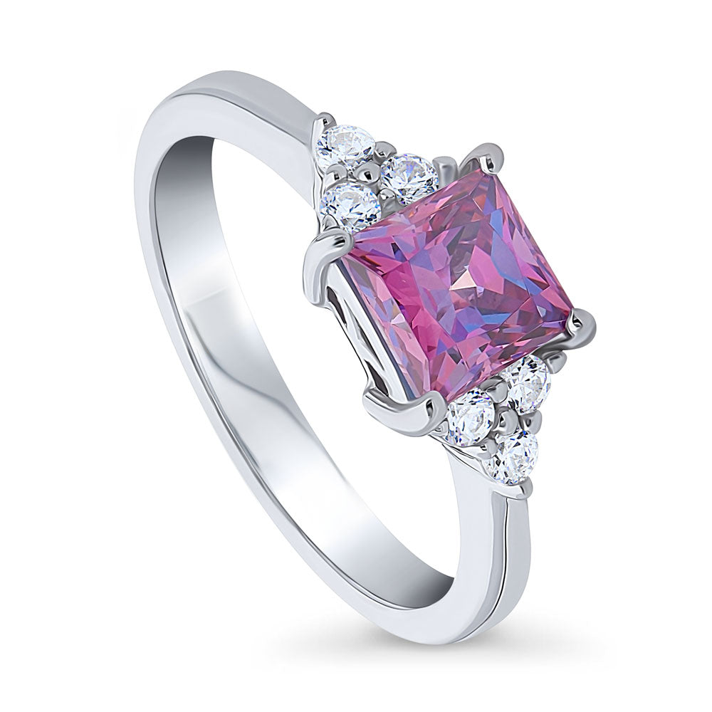 Front view of Solitaire Purple Princess CZ Ring in Sterling Silver 1.2ct, 4 of 7