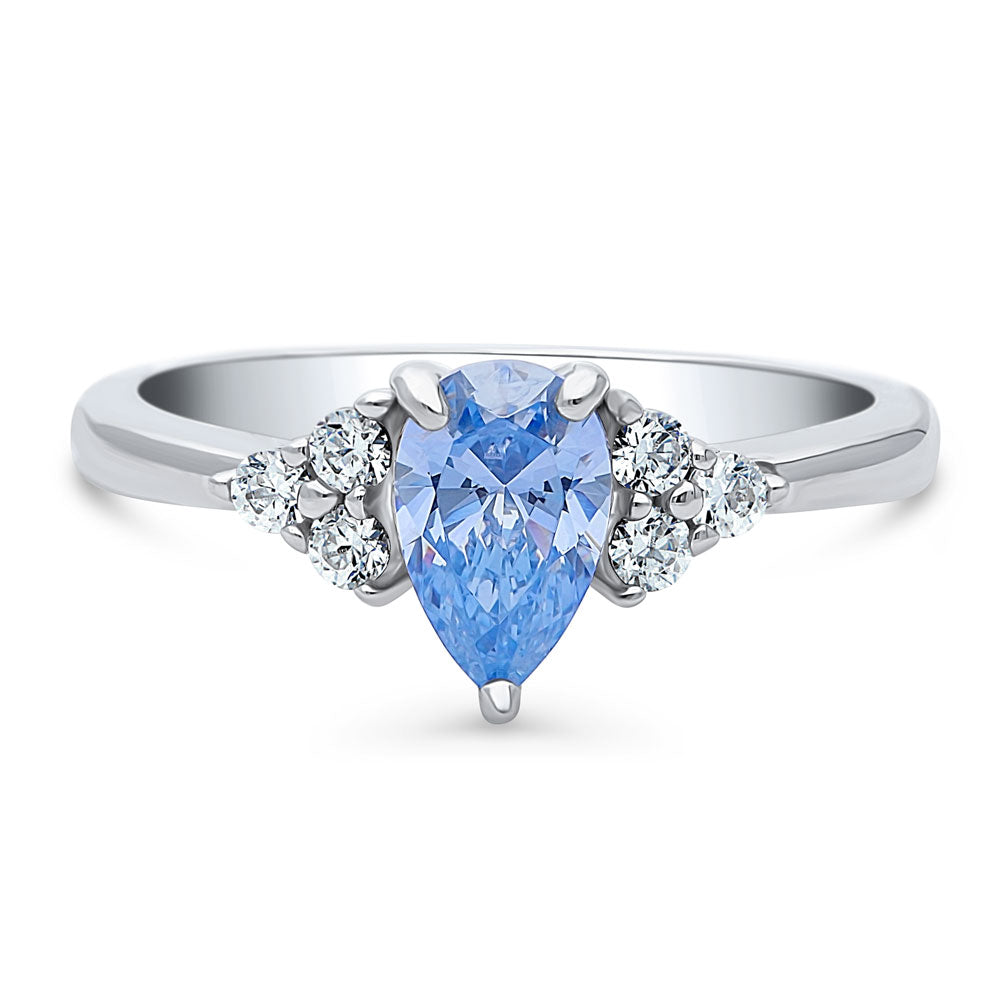 Solitaire Blue Pear CZ Ring in Sterling Silver 0.8ct