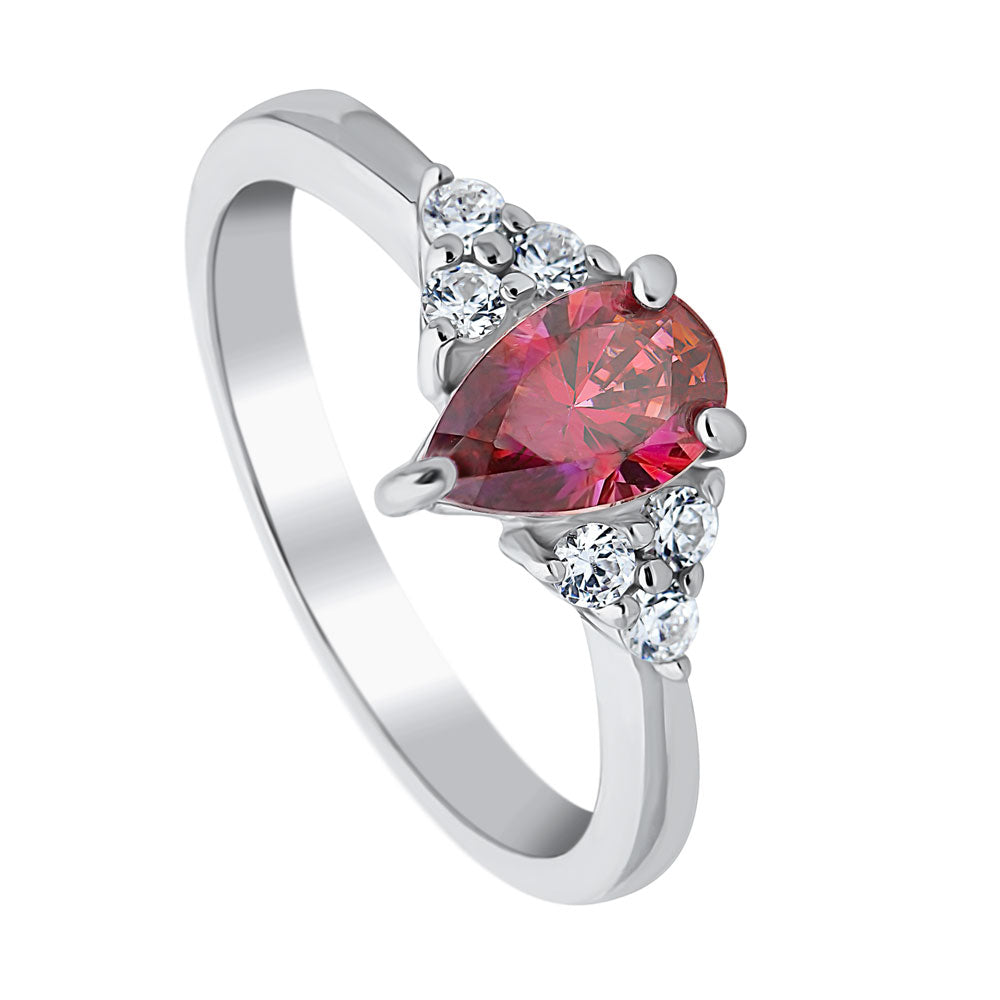 Solitaire 0.8ct Red Pear CZ Ring in Sterling Silver