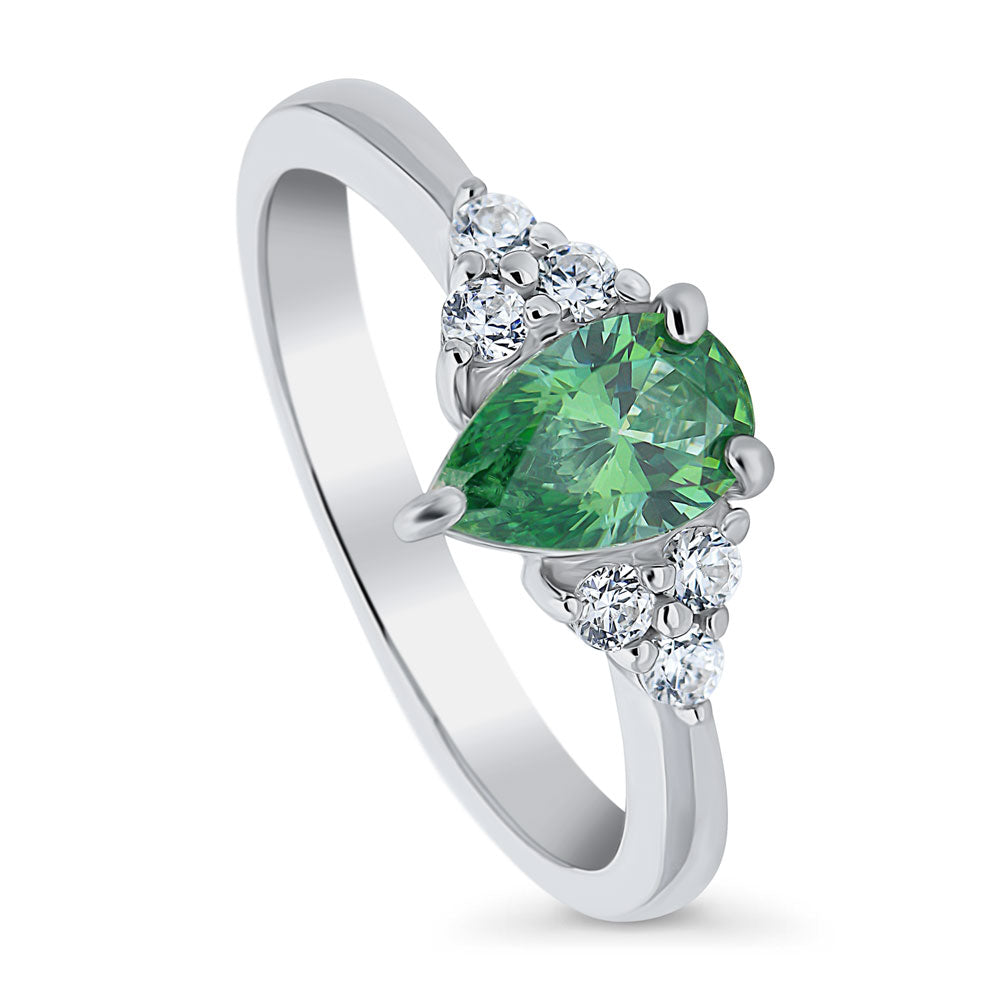 Solitaire 0.8ct Green Pear CZ Ring in Sterling Silver