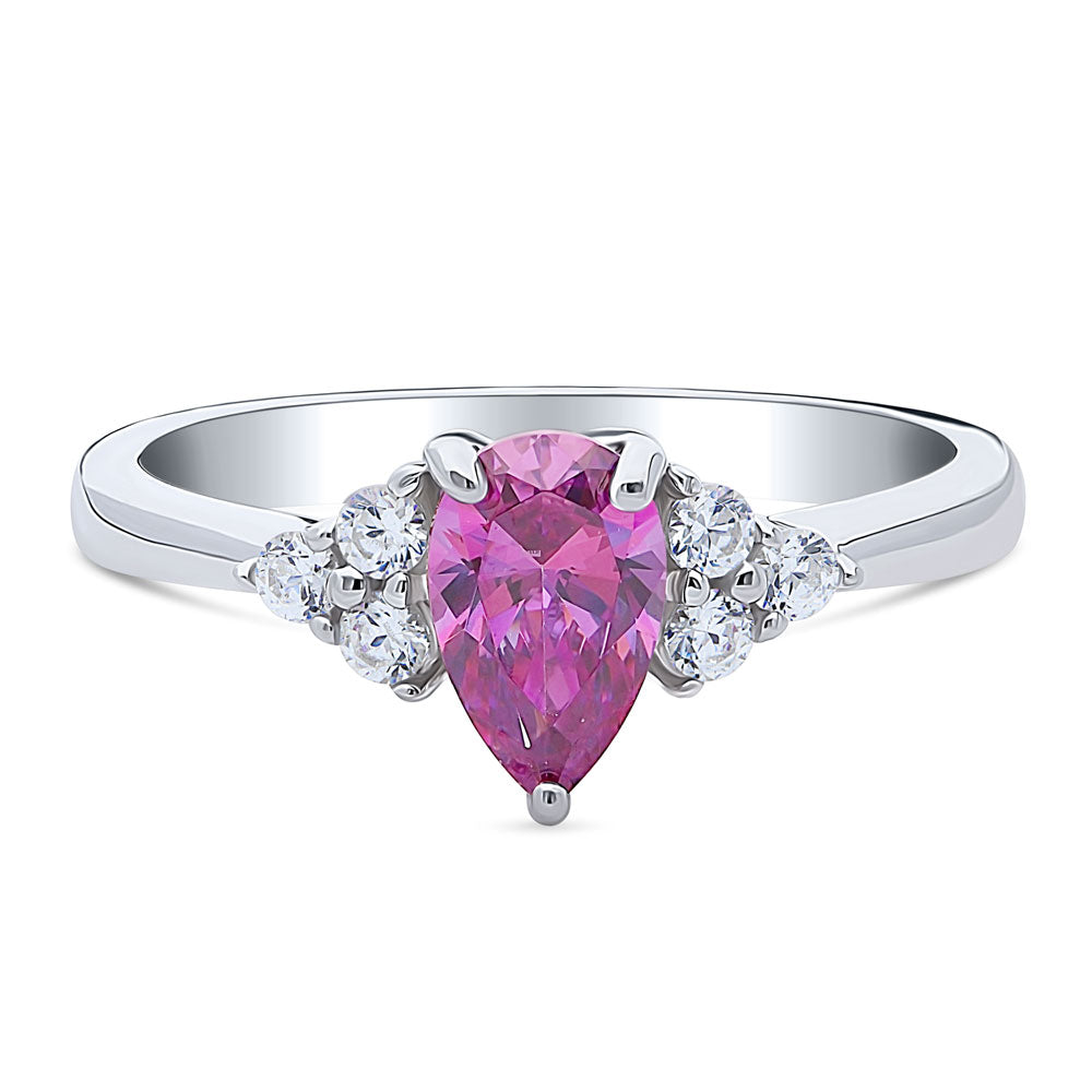 Solitaire Purple Pear CZ Ring in Sterling Silver 0.8ct