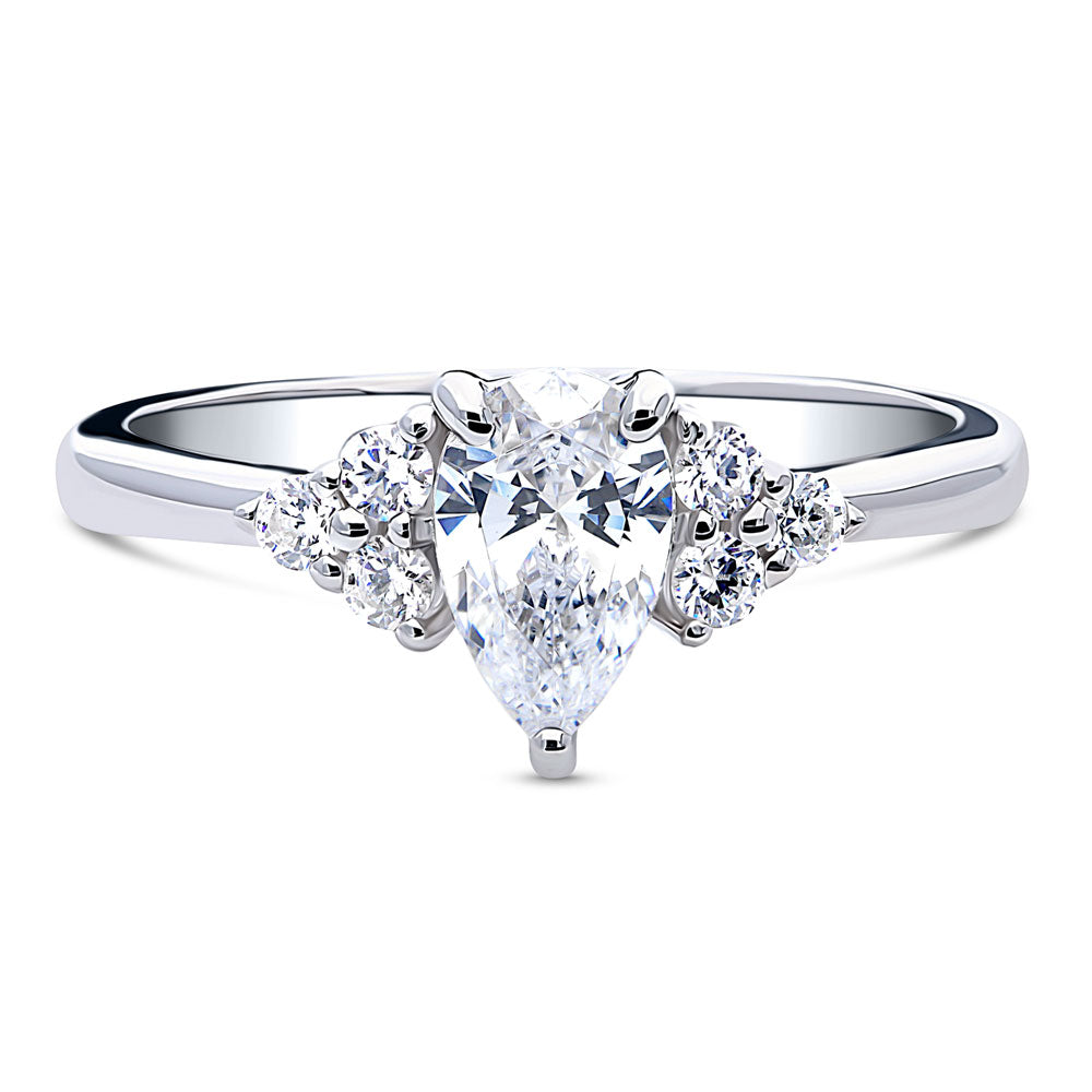 Solitaire 0.8ct Pear CZ Ring in Sterling Silver, 1 of 7