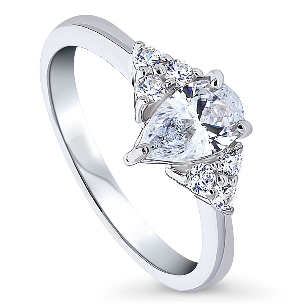 Front view of Solitaire 0.8ct Pear CZ Ring in Sterling Silver, 4 of 7