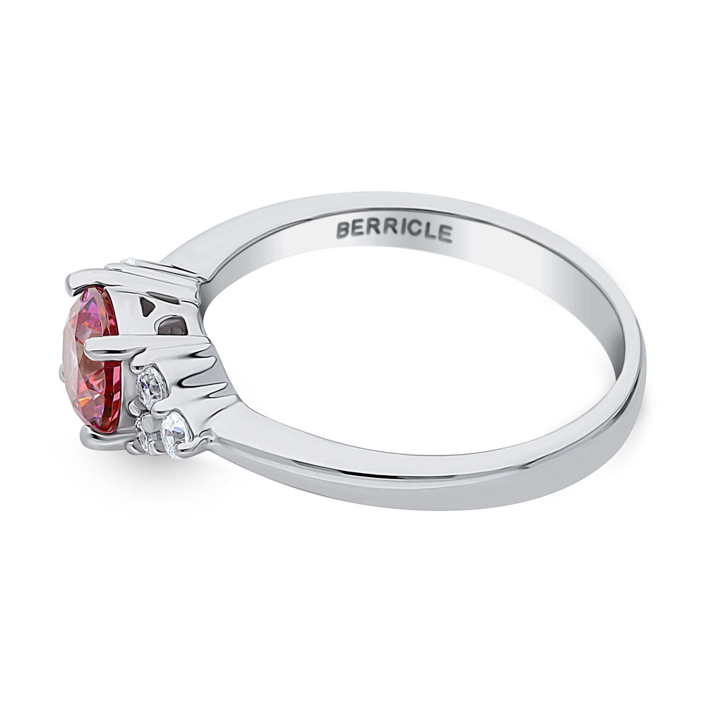Angle view of Solitaire Red Round CZ Ring in Sterling Silver 0.8ct, 5 of 7