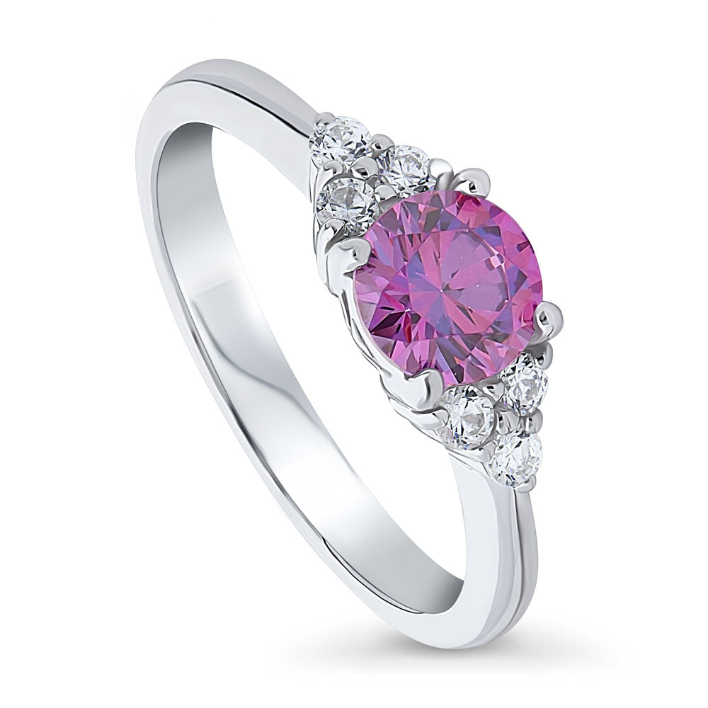 Front view of Solitaire Purple Round CZ Ring in Sterling Silver 0.8ct, 4 of 7