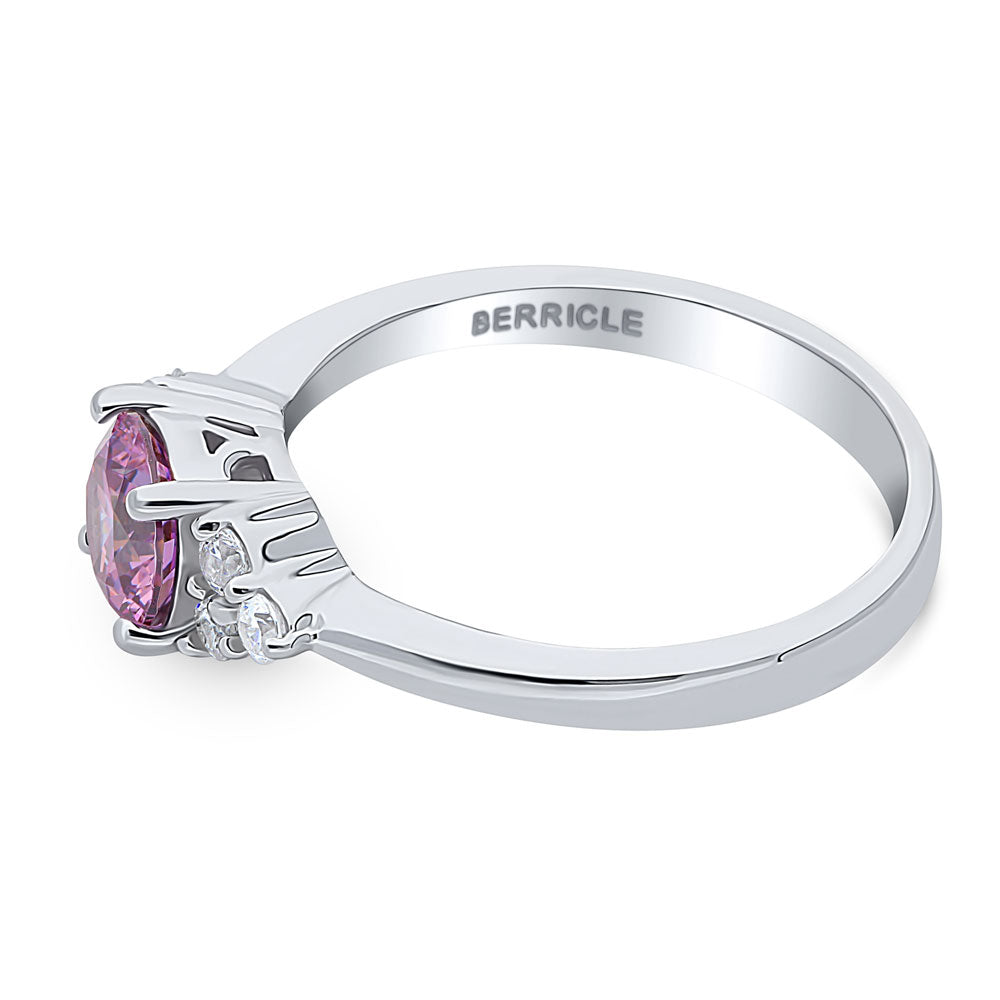 Angle view of Solitaire Purple Round CZ Ring in Sterling Silver 0.8ct, 5 of 7