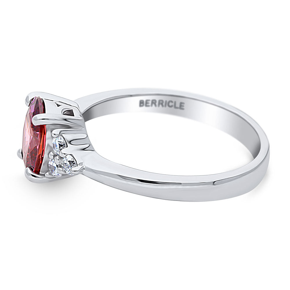 Solitaire 1.2ct Red Oval CZ Ring in Sterling Silver