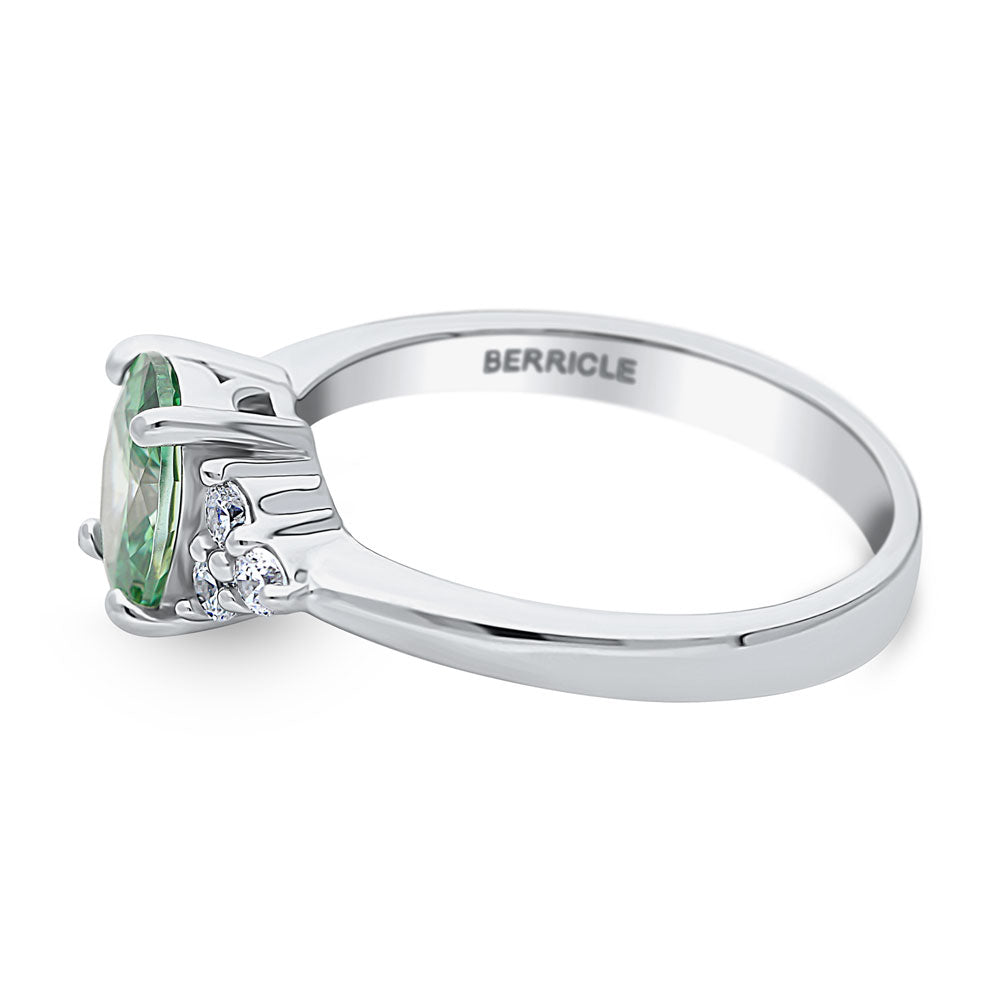 Solitaire 1.2ct Green Oval CZ Ring in Sterling Silver