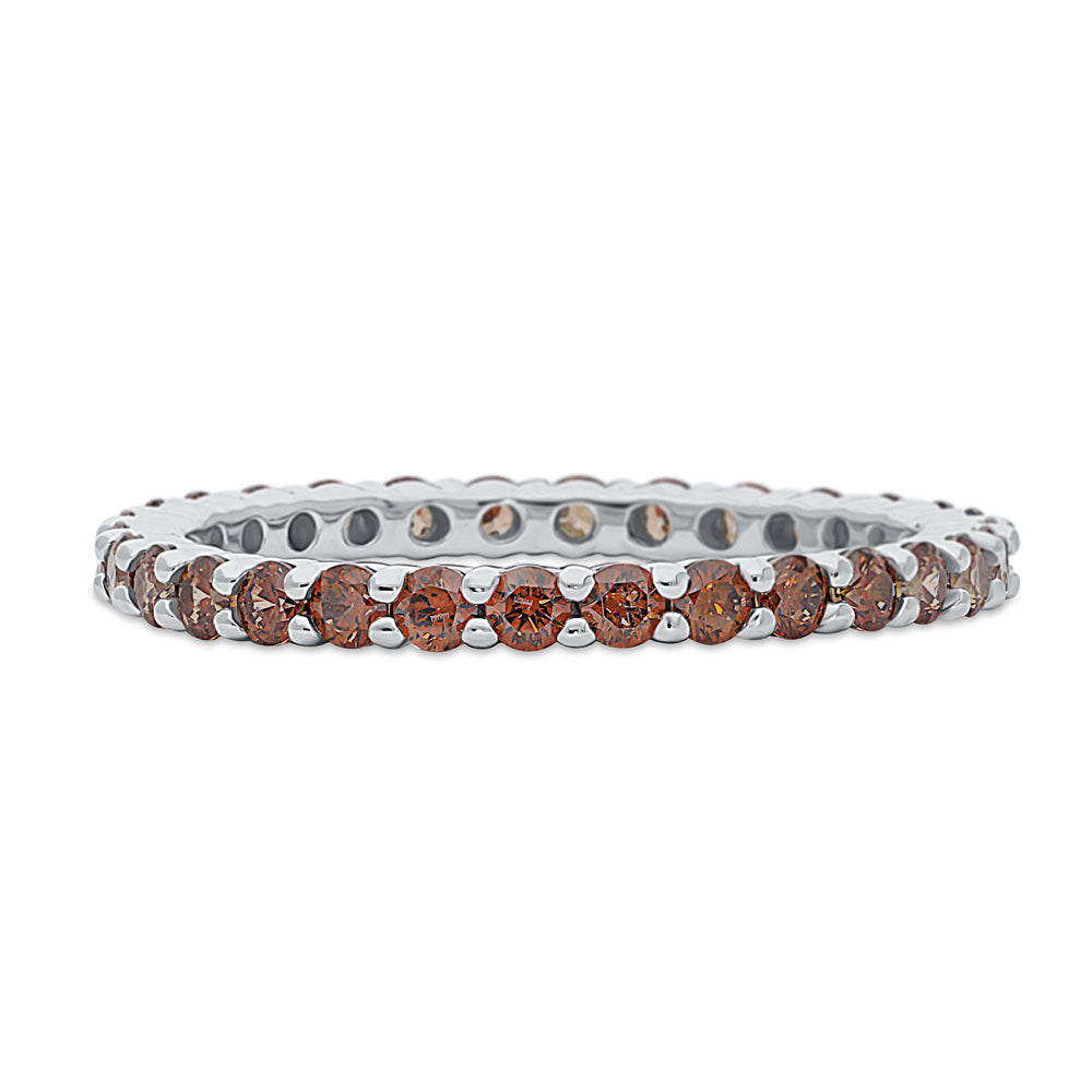 Caramel Pave Set CZ Eternity Ring in Sterling Silver