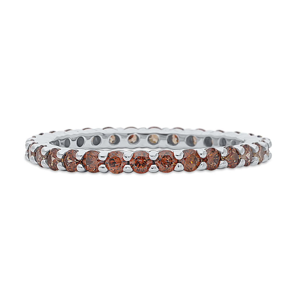 Caramel Pave Set CZ Eternity Ring in Sterling Silver, 1 of 5
