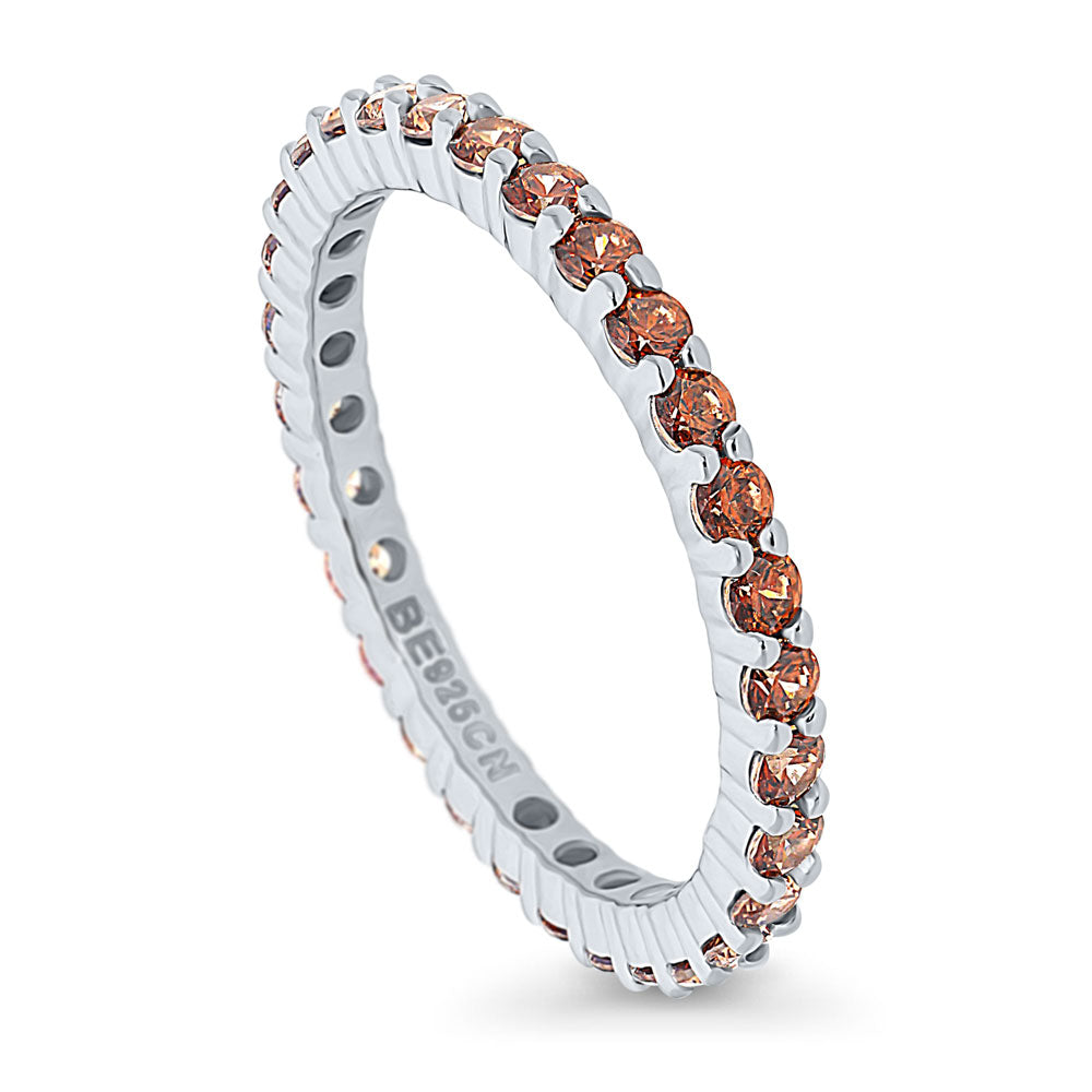 Front view of Caramel Pave Set CZ Eternity Ring in Sterling Silver, 4 of 5