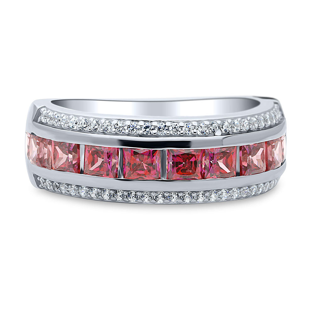 Red Channel Set CZ Half Eternity Ring in Sterling Silver
