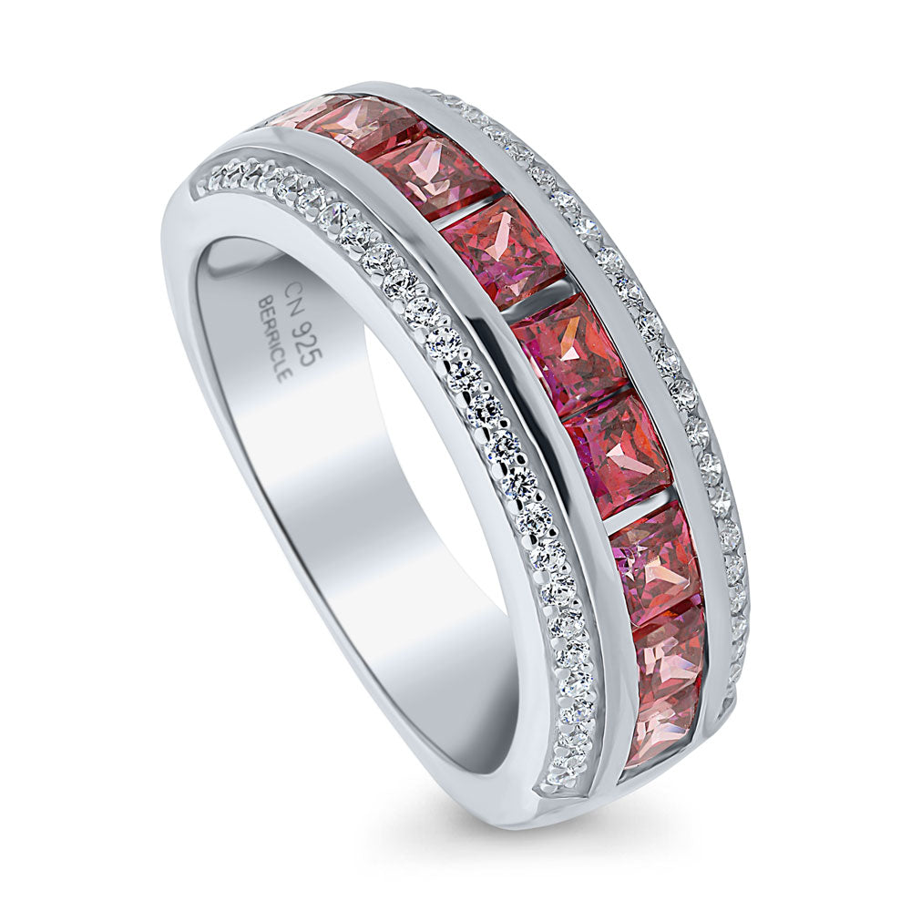 Front view of Red Channel Set CZ Half Eternity Ring in Sterling Silver, 4 of 7