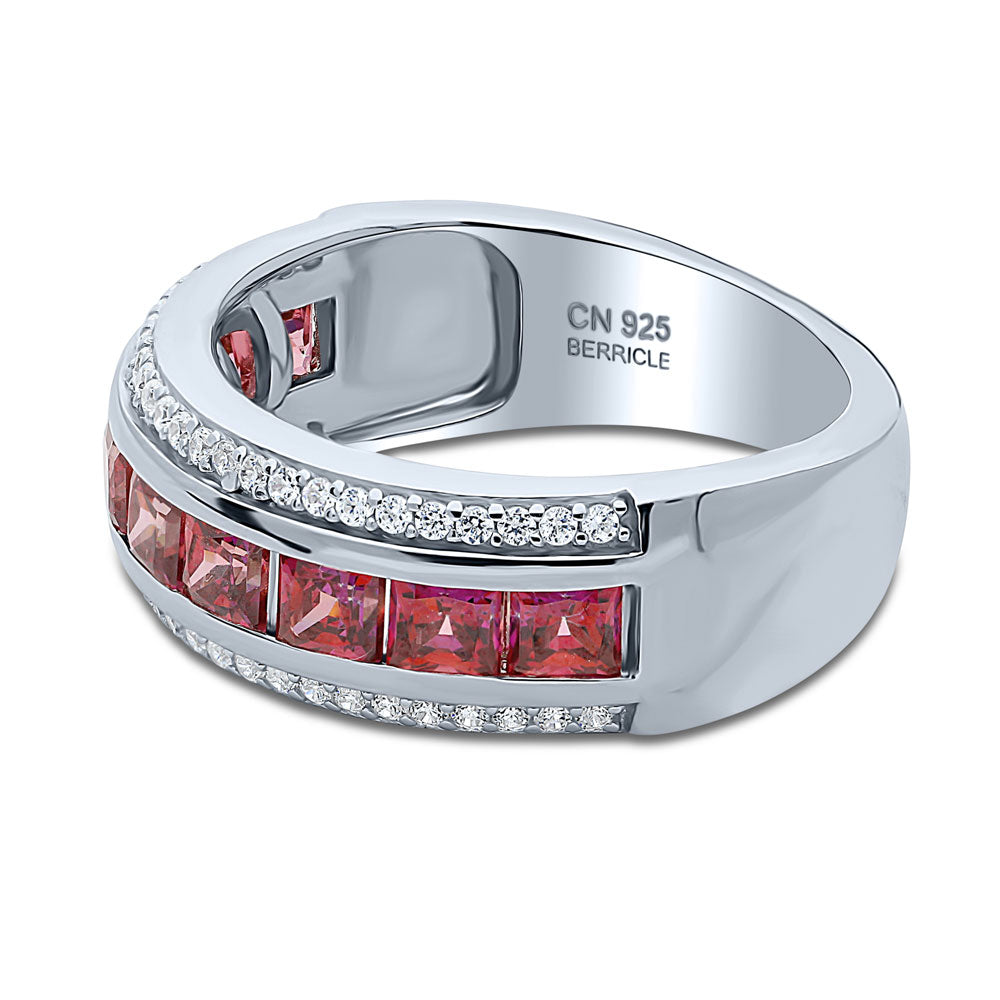 Angle view of Red Channel Set CZ Half Eternity Ring in Sterling Silver, 5 of 7