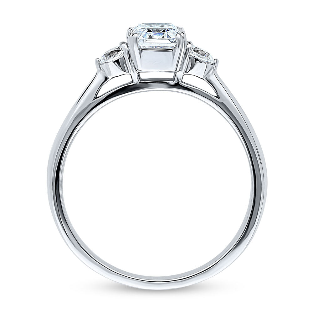 3-Stone Emerald Cut CZ Ring in Sterling Silver