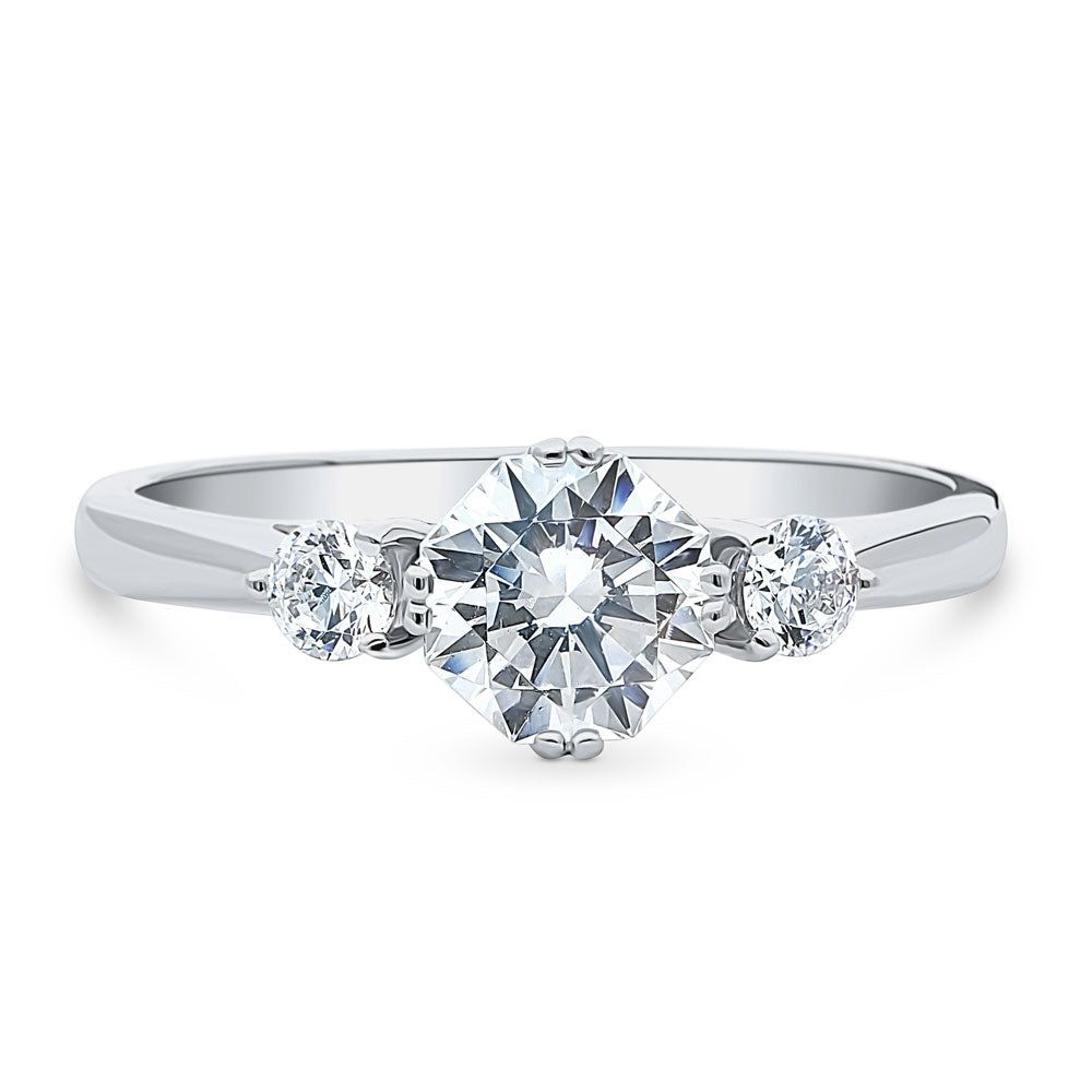 3-Stone Octagon Sun CZ Ring in Sterling Silver