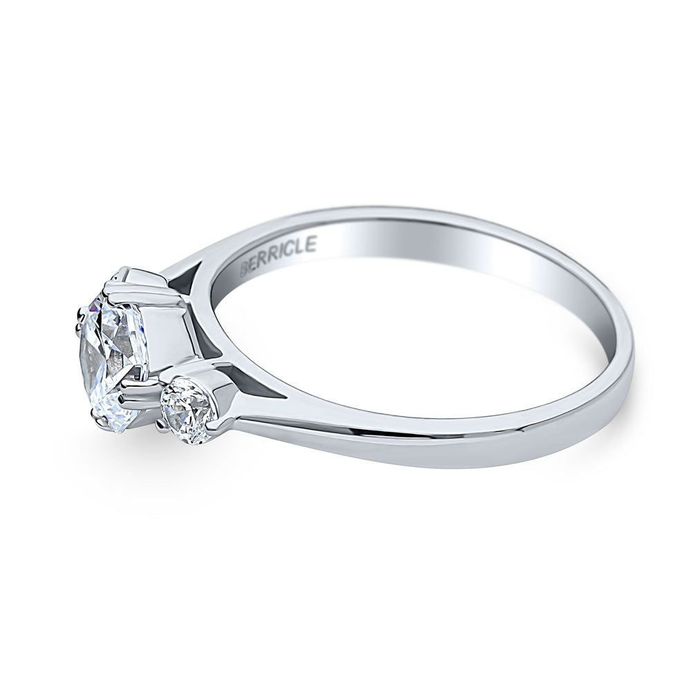 Angle view of 3-Stone Octagon Sun CZ Ring in Sterling Silver, 4 of 5