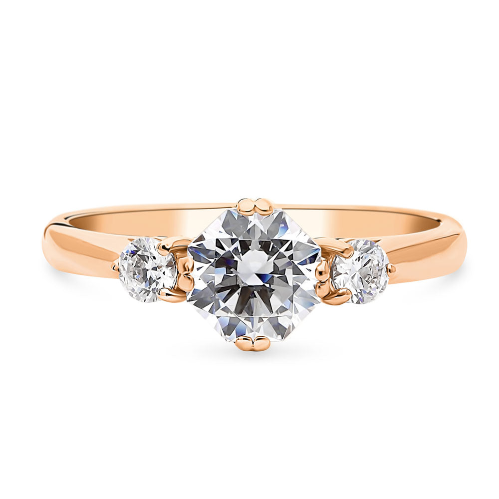 3-Stone Octagon Sun CZ Ring in Rose Gold Plated Sterling Silver