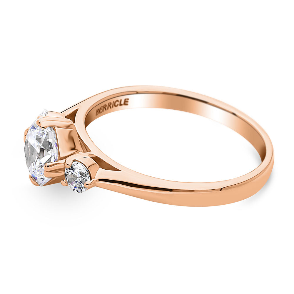 3-Stone Octagon Sun CZ Ring in Rose Gold Plated Sterling Silver