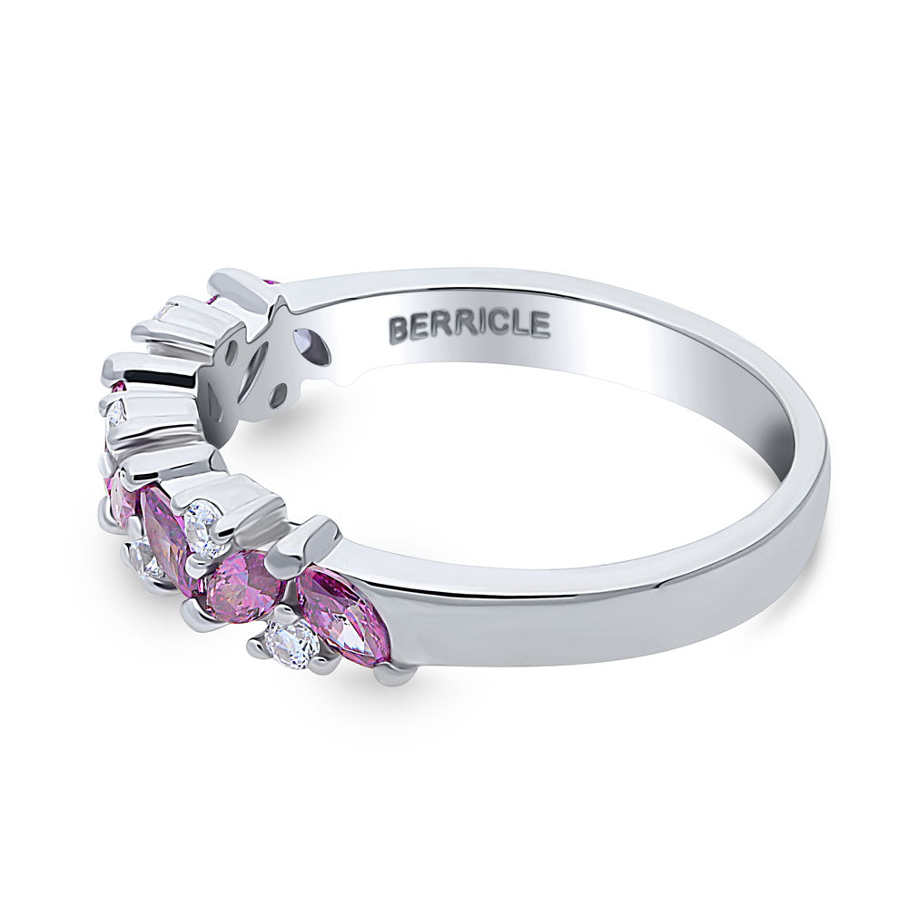 Flower Cluster Purple CZ Band in Sterling Silver