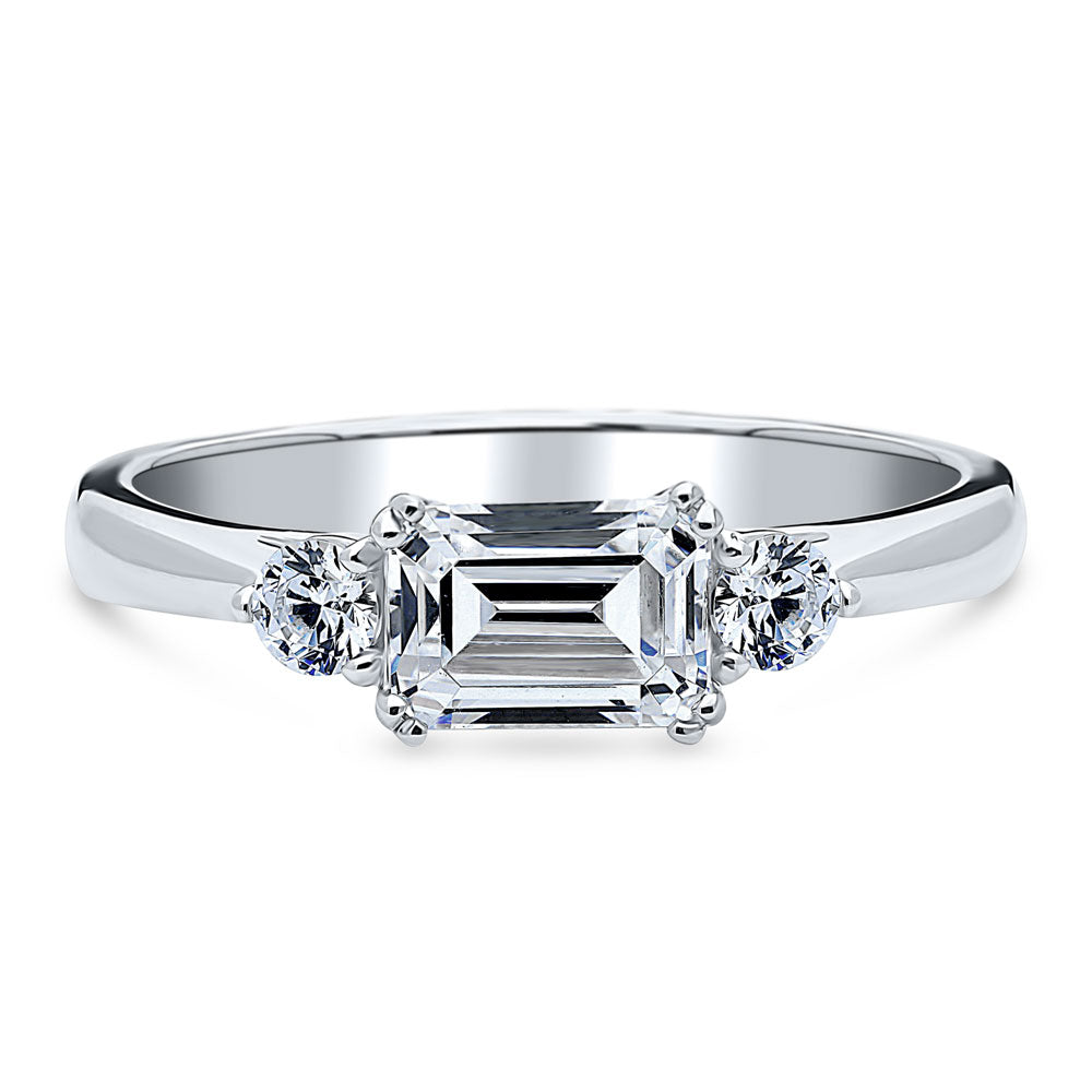 3-Stone East-West Emerald Cut CZ Ring in Sterling Silver