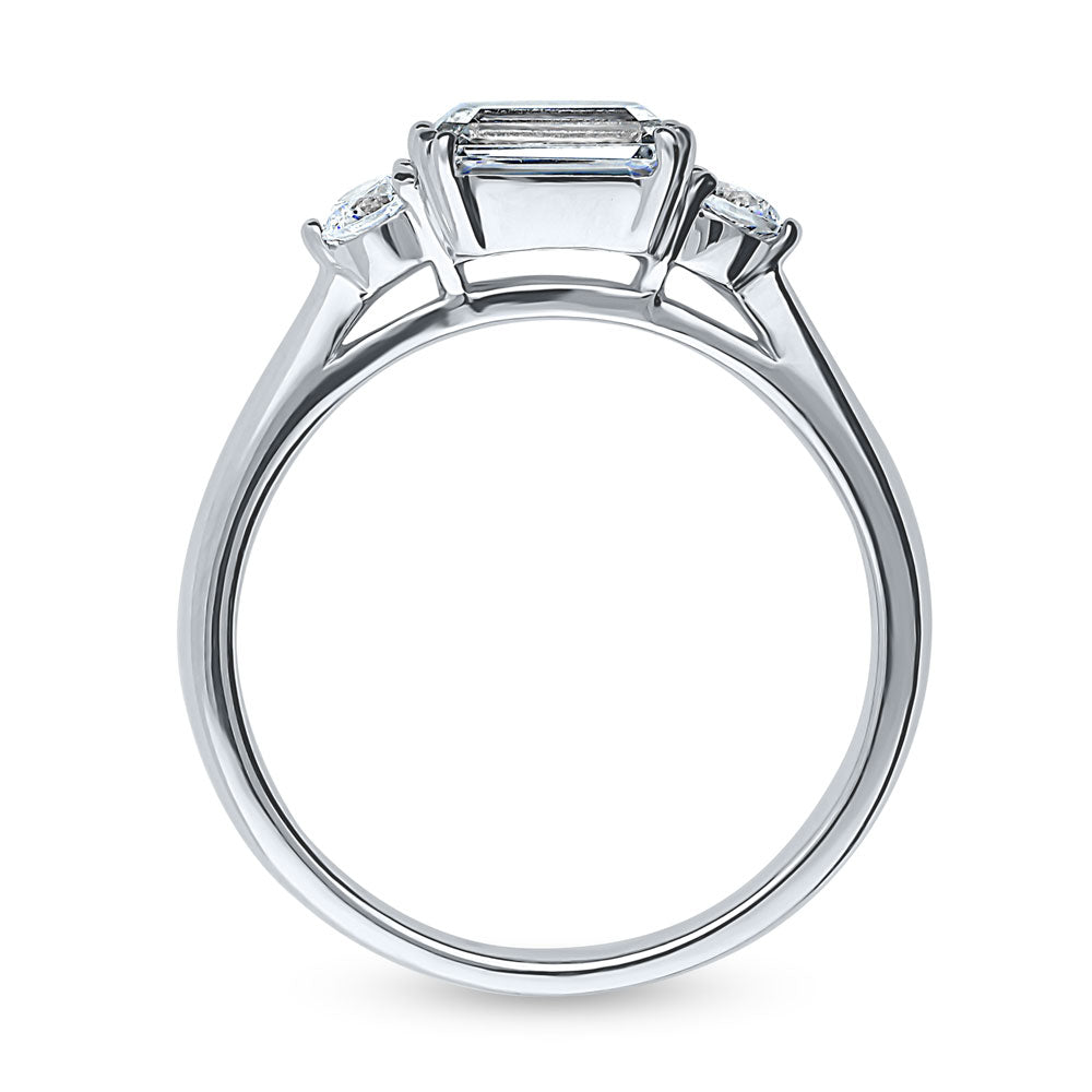 3-Stone East-West Emerald Cut CZ Ring in Sterling Silver