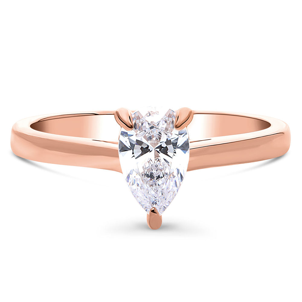 Solitaire 0.8ct Pear CZ Ring in Rose Gold Plated Sterling Silver