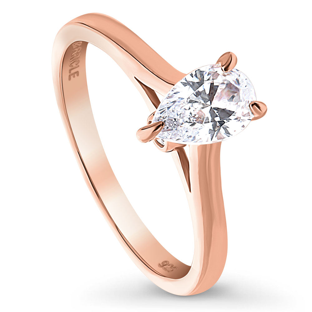 Solitaire 0.8ct Pear CZ Ring in Rose Gold Plated Sterling Silver