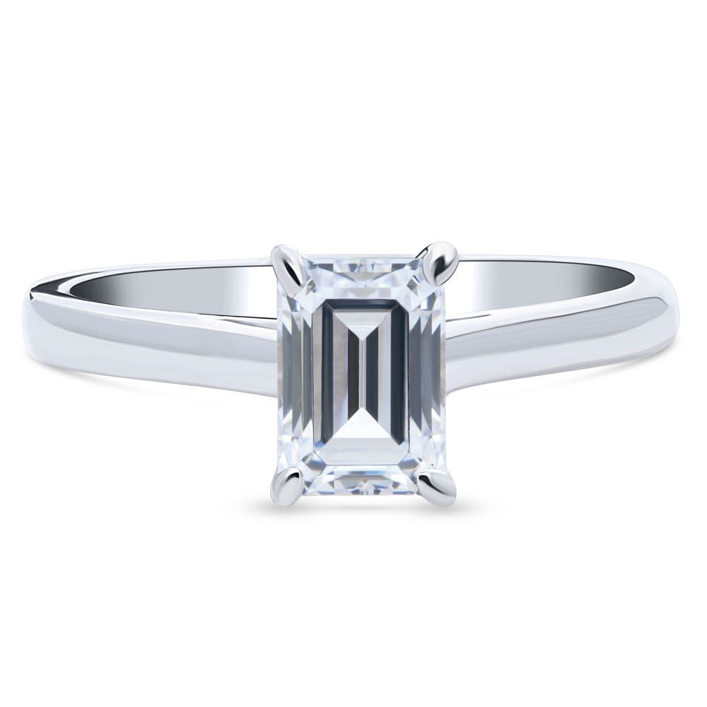 Solitaire 1ct Emerald Cut CZ Ring in Sterling Silver