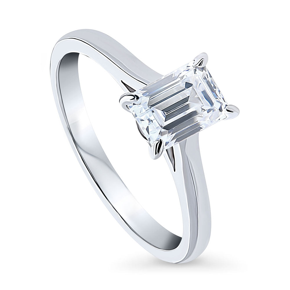 Solitaire 1ct Emerald Cut CZ Ring in Sterling Silver