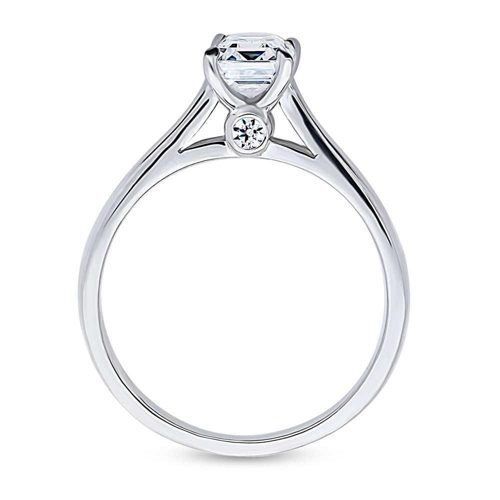 Solitaire 1ct Emerald Cut CZ Ring in Sterling Silver