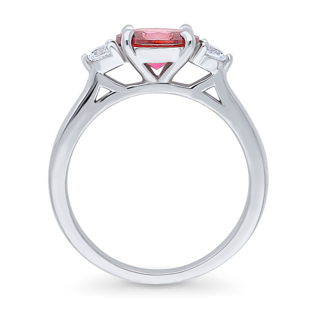 Alternate view of 3-Stone East-West Red Oval CZ Ring in Sterling Silver, 7 of 7