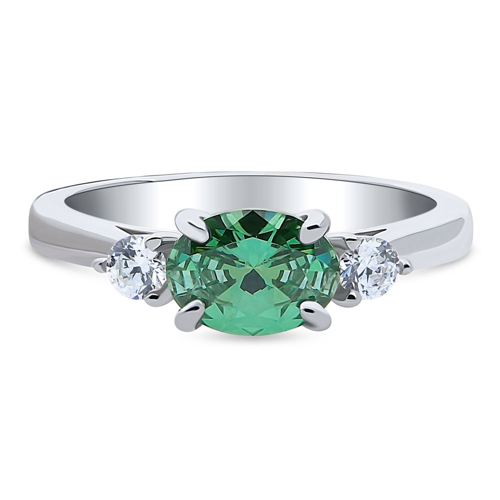 3-Stone East-West Green Oval CZ Ring in Sterling Silver, 1 of 7
