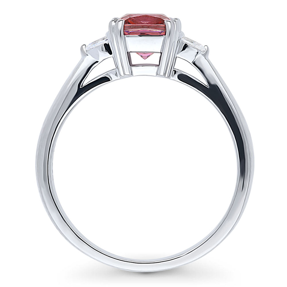 3-Stone Red Cushion CZ Ring in Sterling Silver