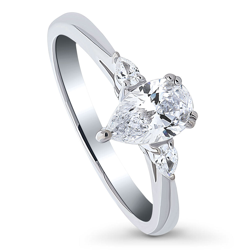 3-Stone Pear CZ Ring in Sterling Silver