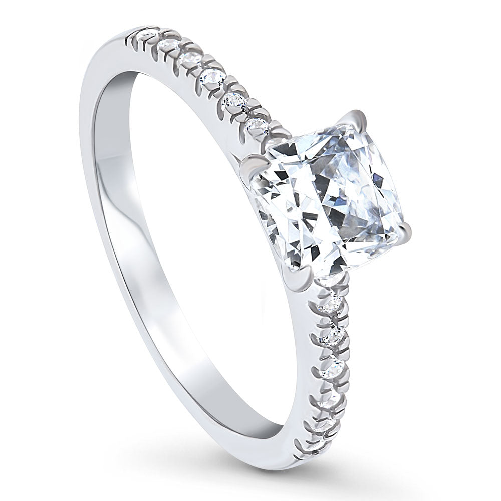 Front view of Solitaire 1.25ct Cushion CZ Ring in Sterling Silver, 4 of 7