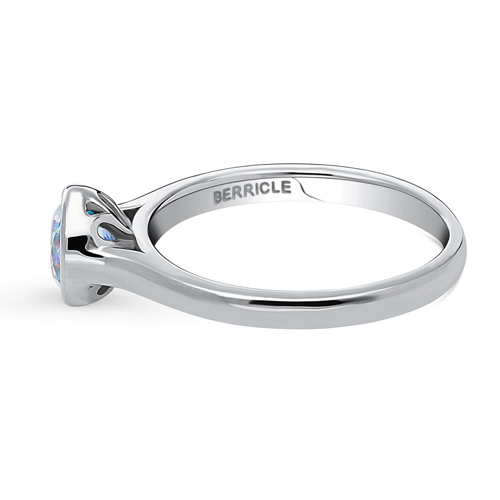 Solitaire Kaleidoscope Purple Aqua CZ Ring in Sterling Silver